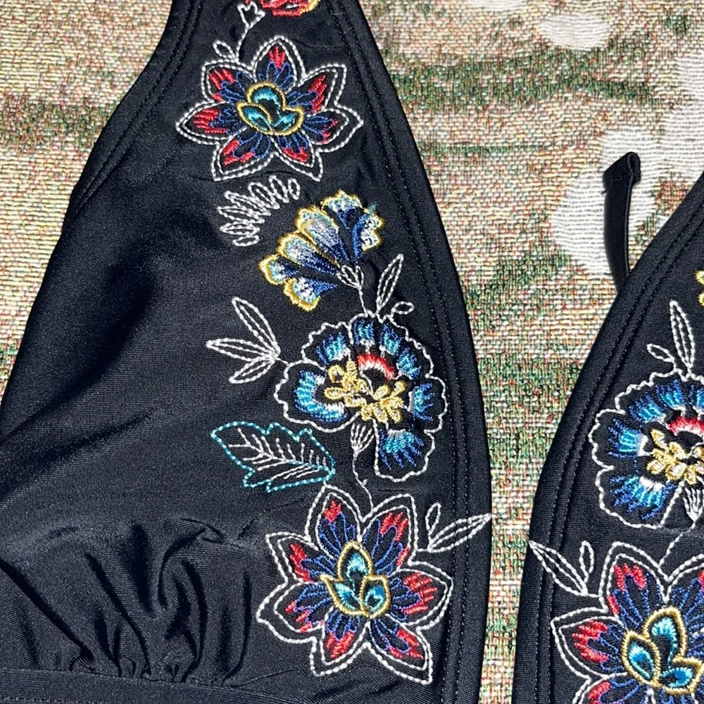J. Crew Red Bikini Bottoms XS /Dip Floral Embroidered Tie Back Bikini Top S EUC